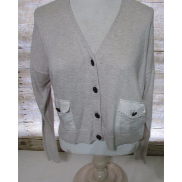 Fossil women's size small cardigan sweater button up light tan short crop - Picture 2 of 9
